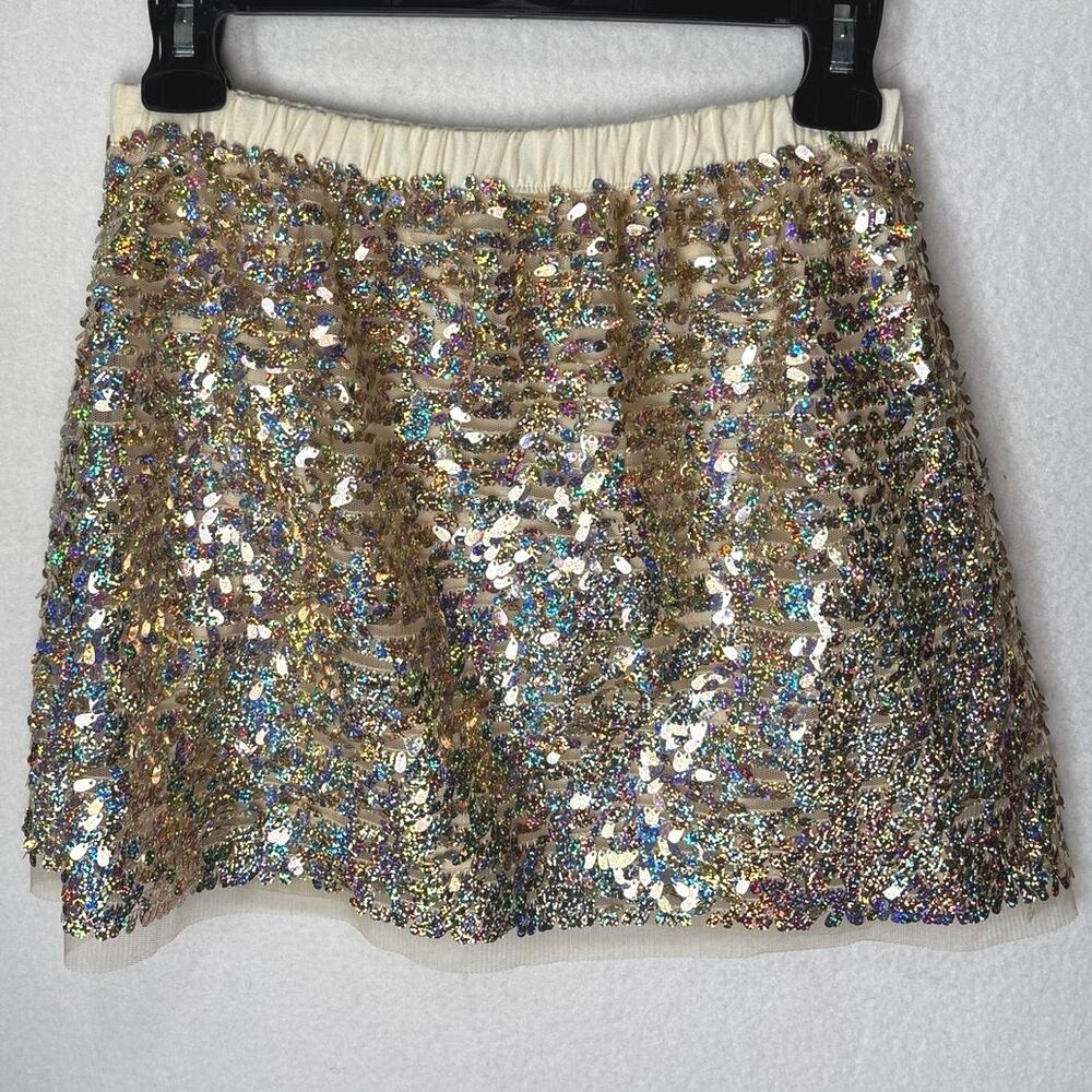 Crewcuts Gold Iridescent Shaky Sequin Knit A- Line Skirt Size 10 EUC